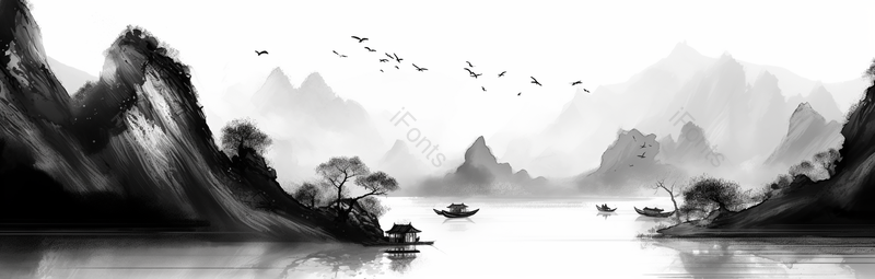 古风山间小船树木水墨画,插画/手绘图,插画/手绘图库,插画/手绘图下载,插画/手绘
